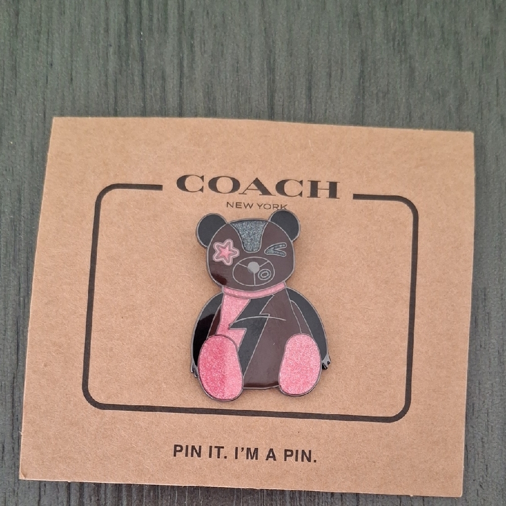 Coach Bear Pin - Black and Pink And Bear PURSE BAG CHARM